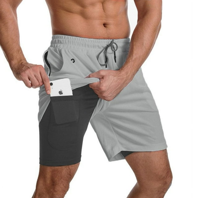 POINTERTECK Mens Swim Fitness Shorts Trunks with Compression Liner 2 in 1 Beach Swimming Trunks Quick Dry Swim Shorts with Zipper Pockets Fitness Quick Dry Pants