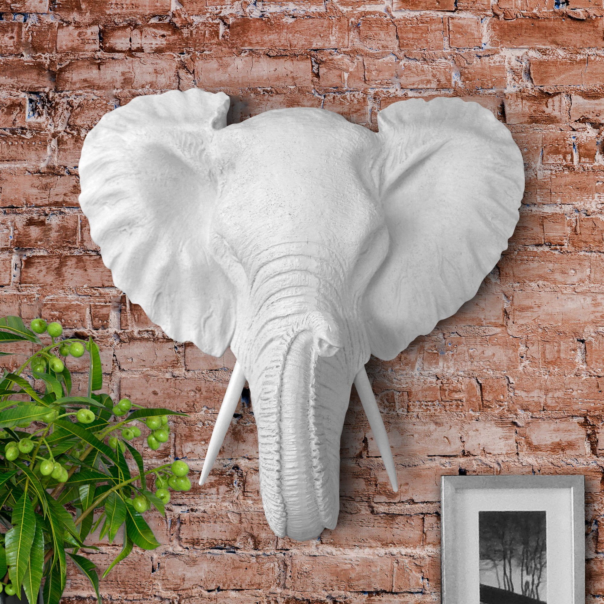 Utensil Holder Wall Mounted White Ceramic Mini Elephant Head Planter 