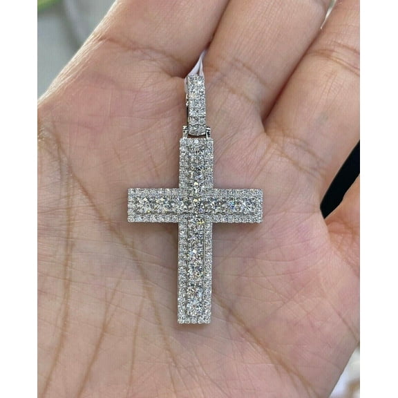 3.00Ct Round Cut Lab-Created Diamond Cross Pendant 14K White Gold Plated
