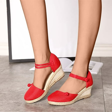 

Gnobogi Dresses For Women 2023 Summer Ladies Shoes Platform Wedge Heel Closed Toe Sandals Casual Women s Sandals Red