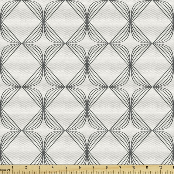 Vintage Upholstery Fabric by the Yard, Nostalgic Geometric Pattern of Simplistic Curved Diagonal Squares, Decorative Fabric for DIY and Home Accents, Taupe Grey Eggshell by Ambesonne