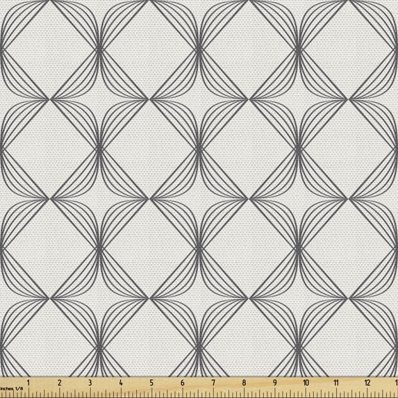 Vintage Upholstery Fabric by the Yard, Nostalgic Geometric Pattern of Simplistic Curved Diagonal Squares, Decorative Fabric for DIY and Home Accents, Taupe Grey Eggshell by Ambesonne
