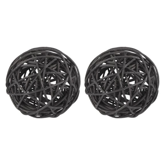 Uxcell 2 Pcs Wicker Rattan Balls 3 Inch Rattan Decorative Balls Vase Fillers for Wedding Party Black