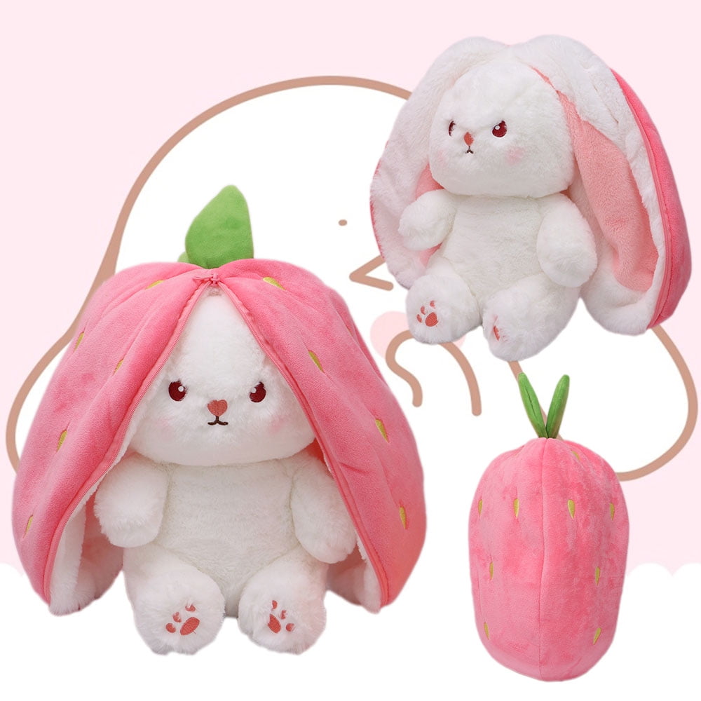 Cutte Strawberry Rabbit Plush Toys,Soft Cartoon Bunny Pillow Stuff ...