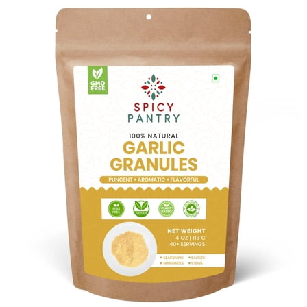 Spicy Pantry Garlic Granules (4 oz) – Coarse Granulated Garlic, 100% Natural, Dehydrated Garlic, No Additives