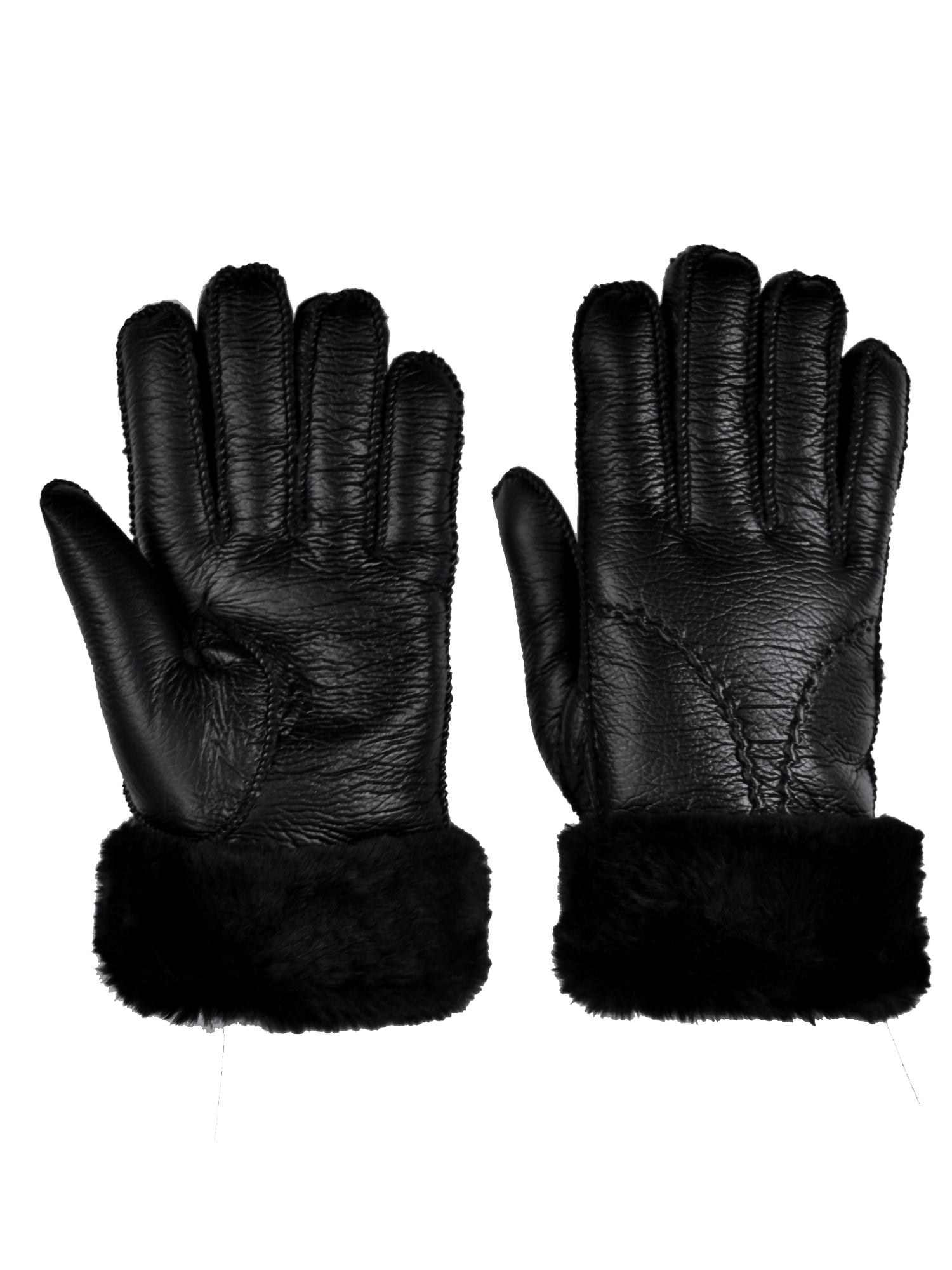 Men's Faux Leather Winter Driving Gloves with Faux Fur Cuff Lining