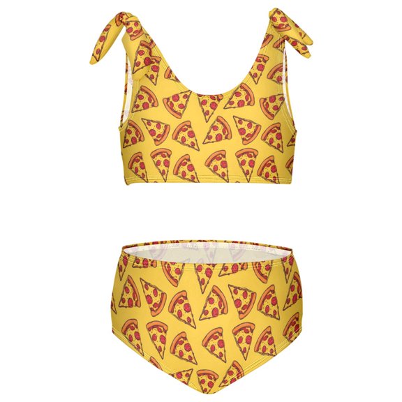joogoo Girls 2 Piece Pizza Print Swimsuit Set Kids with Adjustable Straps Bathing Suit Summer Beach Pool Swimwear for 7-8T