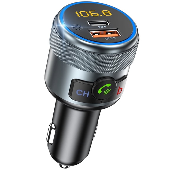 LENCENT Car FM Transmitter, Wireless Bluetooth 5.1 Radio Adapter Car Kit with Big Button, Type C PD 20W and QC3.0 18W Car Fast Charger, Bass Lossless Hi-Fi Sound Music Streaming, Wireless Call