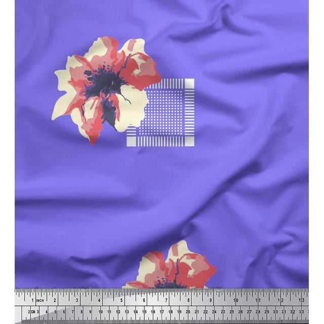 Soimoi Georgette Viscose Fabric Square & Floral Artistic Print Fabric by The Yard 42 Inch Wide