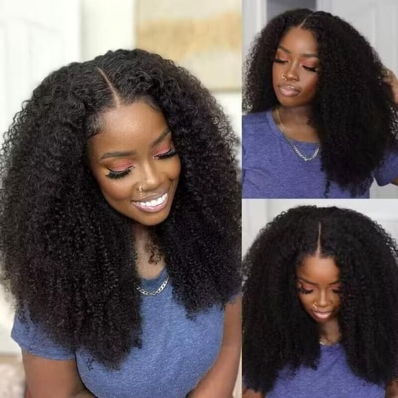 Romface Perruque en Cheveux Humains V Part pour Femmes, Densité 180 %, Cheveux Humains Bouclés Remy Brésiliens, Sans Démarcation, Mise à Niveau U Part, Perruques Afro Crépus, Perruques V Part, Sans Couture, Sans Colle, Couleur Naturelle, 16 Pouces