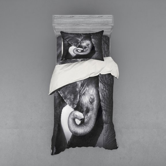 Ambesonne Grey Bedding Set 3 Pcs, Mother and, Twin, Charcoal Grey Pale Grey