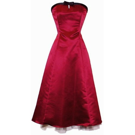 50's Strapless Satin Formal Bridesmaid Gown Holiday Prom Dress, XS, Red, X-Small, Red