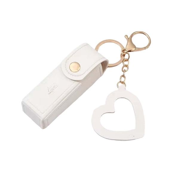 Portable Mini PU Leather Lip Gloss Keychain Holder with and Heart Pendant for Travel Makeup Storage
