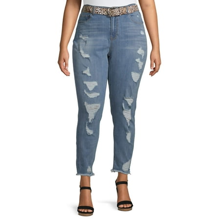 Dollhouse Juniors' Plus Size Destructed Jean with Printed (Best Denim Fabric For Jeans)