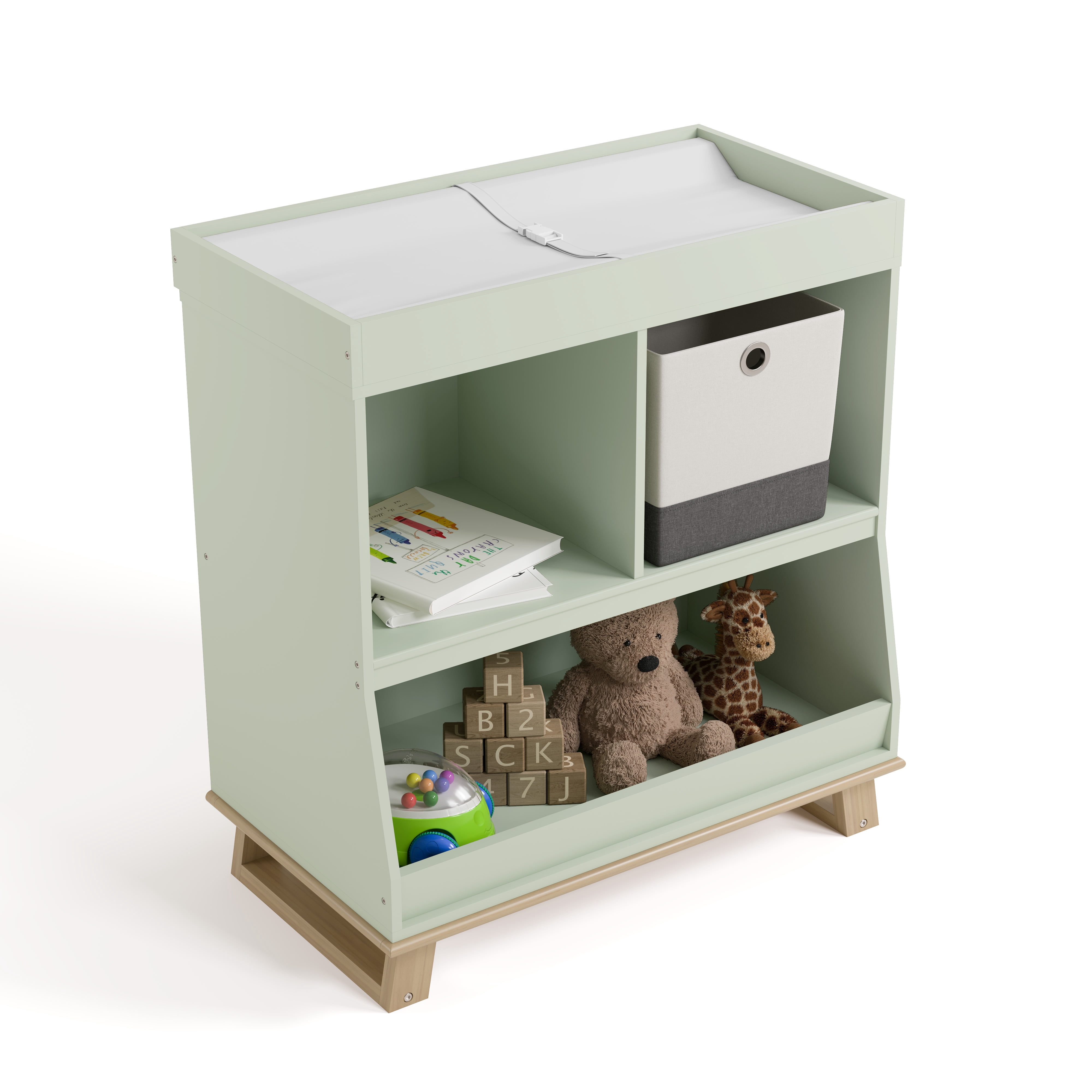 Storkcraft Modern Convertible Infant Changing Table, Sage with Driftwood