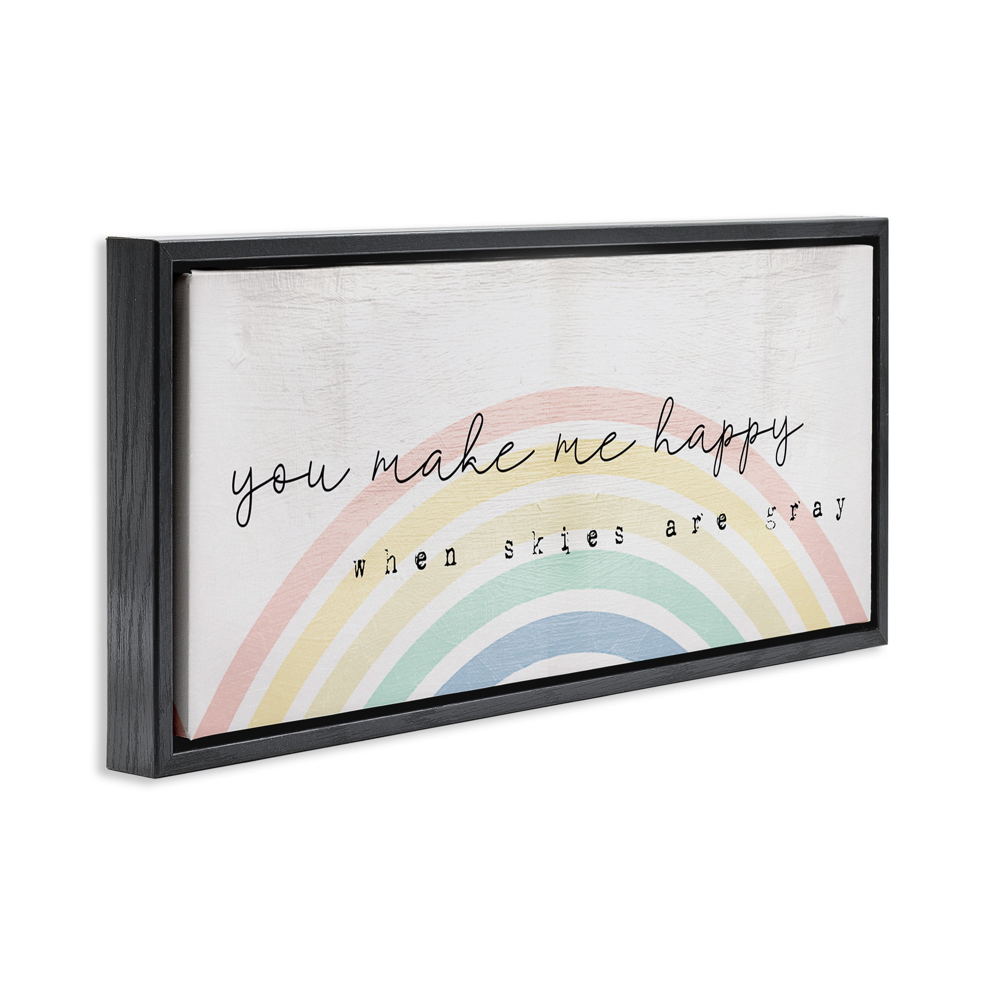 Stupell Industries Happy Phrase Rustic Rainbow Typography Painting Black Floater Framed Canvas Art Print Wall Art, 31 x 14