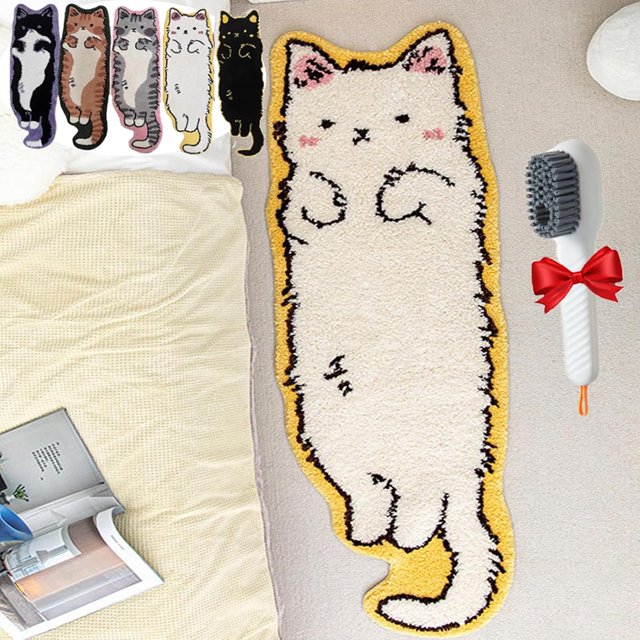 Cat Rug, Cute Cat Shaped Rug for Bedroom, Washable Irregular Cartoon Tufted Rug, Modern Printed Area Rugs Room Decor (White, 2XL)