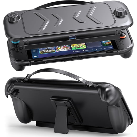 Dockable for Ns Switch 2 Case 2025 with Stand, [Military-Grade Protection] TPU Grip Protective Cover Accessories Compatible with Switch 2 7.9 Inch, All-Round Protection - Black