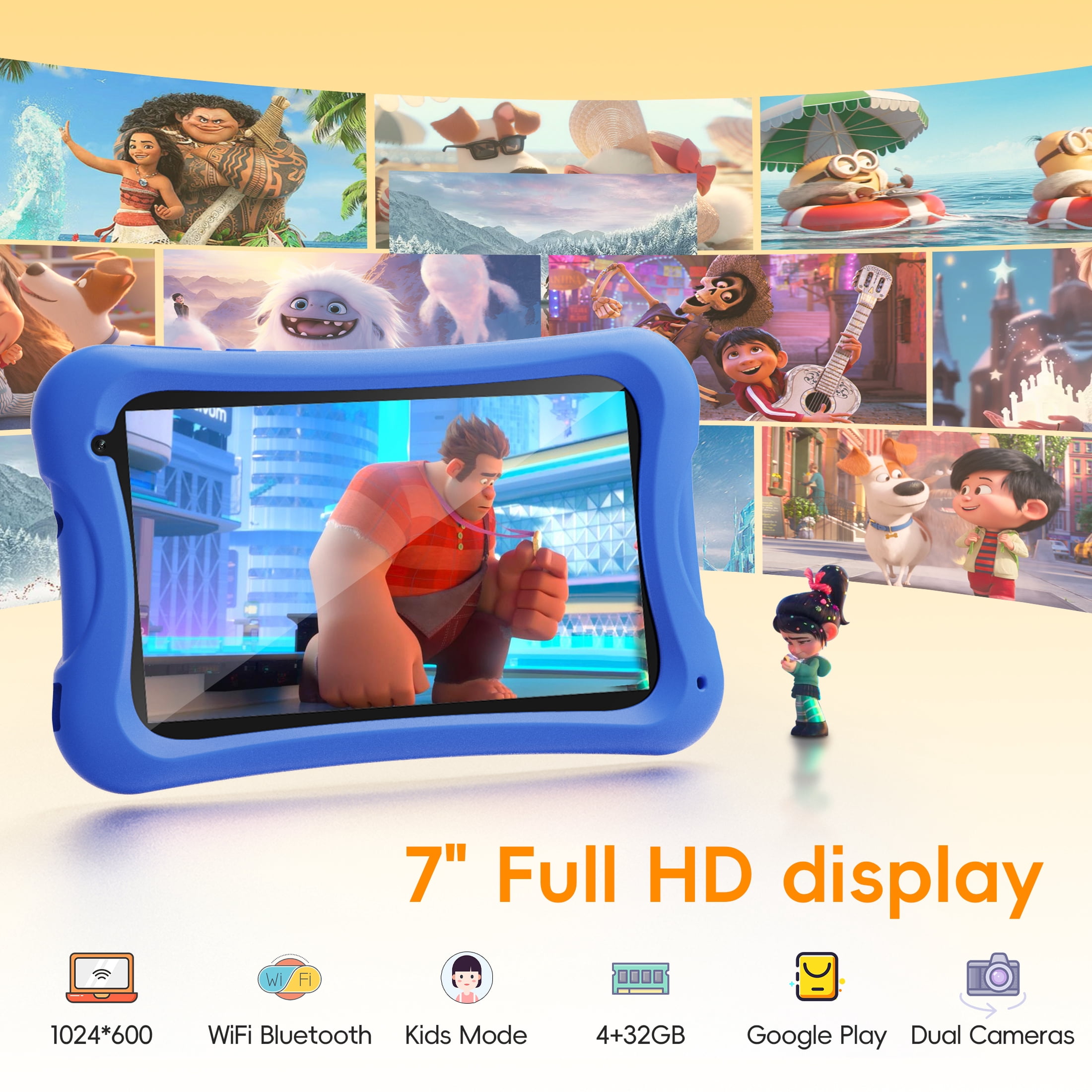 Digiland 7" Kids Tablet，4GB RAM 32GB ROM Android Tablet Computer for Children，parental controls，Eye Protection Toddler Tablet for Ages 4-12（Blue）