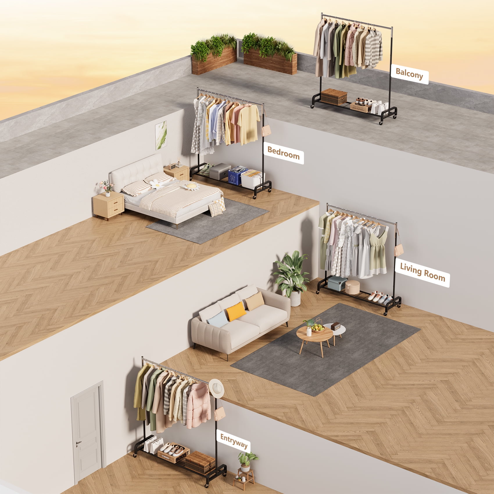 Mr IRONSTONE Heavy Duty Clothes Rack 400 lbs, Rolling Garment Rack with Wheels, Portable Metal Closet Organizer, Black Mr IRONSTONE Heavy Duty Clothes Rack 400 lbs, Rolling Garment Rack with Wheels, Portable Metal Closet Organizer, Black - Image 8