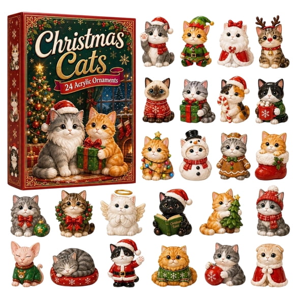 Christmas Kittens Advent Calendar, 24 Pcs Holiday Cat Countdown Calendar Blind Box with Acrylic Pendants, Festive Seasonal Crafts for Pet Households
