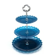 3 Tier Plastic Cake Stand,Christmas Fruit Desserts Cupcake Candy Buffet Tea Snack Cookies Plate Stand Serving Platter Display for Wedding Home Birthday Décor Blue