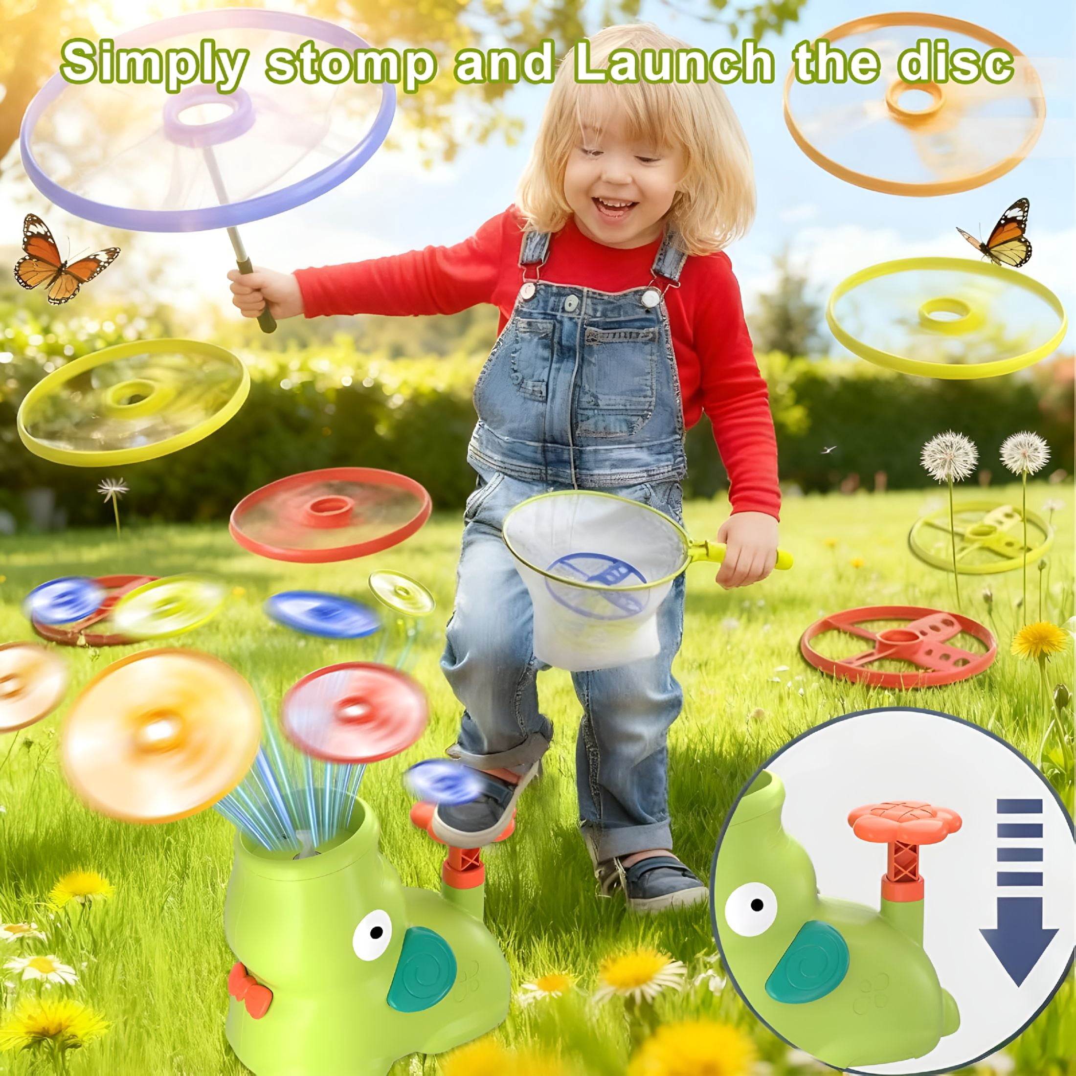 CYFW Stomp Flying Disc Launcher Toys，Outdoor Flying Disc Launcher Toy Chasing Games， Outside Yard Activities Chasing Toy，Outdoor Toys for Kids 3-8 Year Old(Elephant)