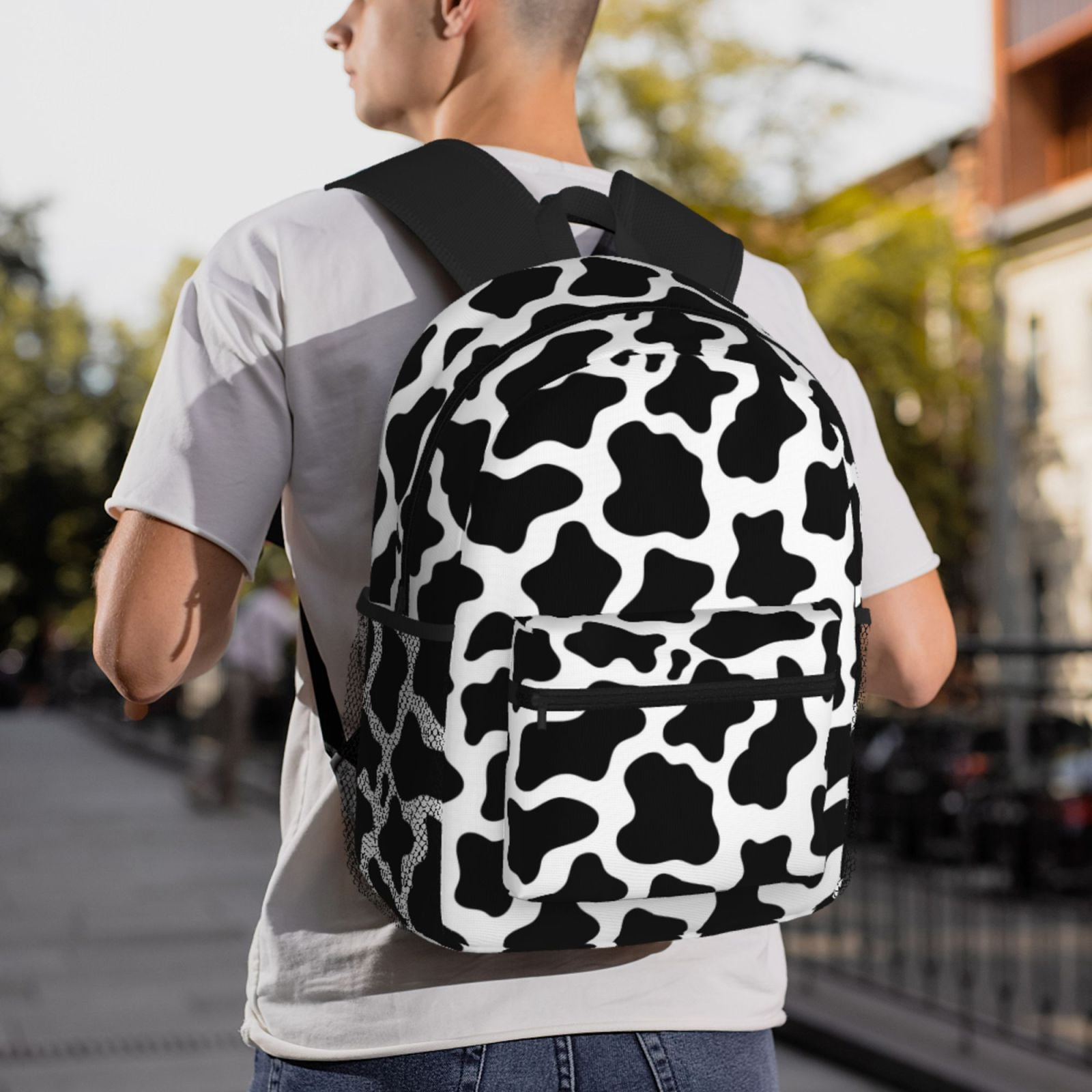 Kuqiui Backpack for Men and Women – Durable Lightweight Travel Backpack with Laptop Compartment, School & Work Daypack-Cow Print Black White