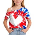 thumbnail image 5 of WPPGONE Patriotic T Shirt for Girls One Shoulder One Shoulder Short Sleeve Toddler Loose Fit 4th of July Tops Stars Red White and Blue Design American Flag Shirts USA Summer Clothes, 5 of 9