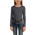 thumbnail image 4 of XXWXYD Girls Long Sleeve Shirts Ribbed Knit Cotton Crewneck Tops Slim Fit Casual Crewneck Comfy Cute Basic Tee Tops for Kids 5-14 Years, 4 of 7