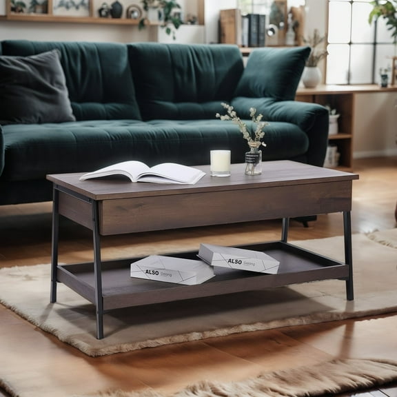 Caffoz Smith Classic Home Décor Style Storage Coffee Table with Smoky Oak