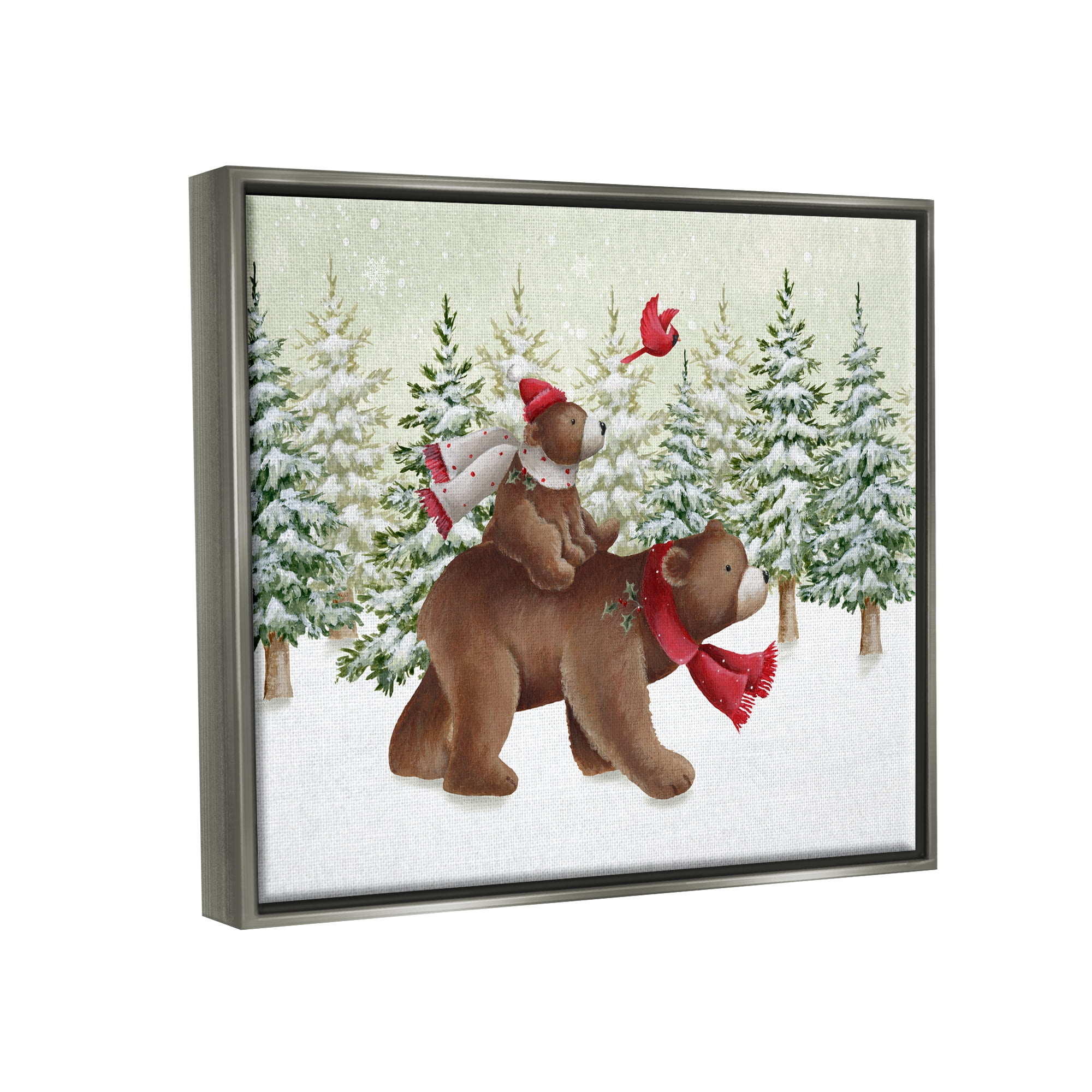 Stupell Industries Bears in Snowy Scene Animals & Insects Painting Gray Floater Framed Canvas Art Print Wall Art, 31 x 25