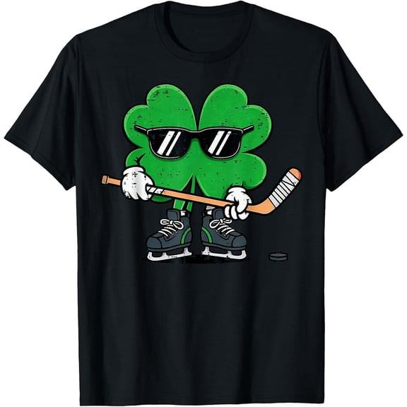 Patricks Day Ice Hockey Clover Boys T-Shirt, T-Shirt for Kids Youth, 180gsm, 100% Cotton