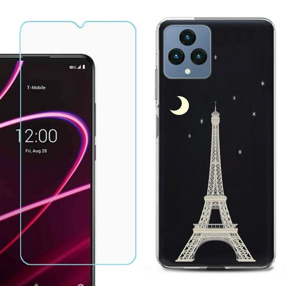 OneToughShield ® for T-Mobile Revvl 6x 5G Shockproof Phone Case, with Tempered Glass Screen Protector - Eiffel Tower Moon