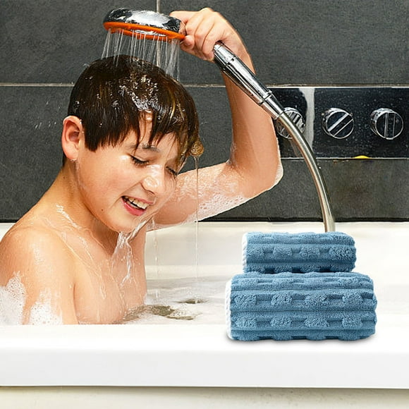 Toalla facial suave | Toalla de vellón grueso y ampliada | Toalla de poliéster absorbente de 75 x 35 cm | Colores gris, blanco y azul | Incluye 1 toalla