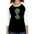 thumbnail image 1 of LA Pop Art Women's Raglan Baseball Word Art T-shirt - Alien, 1 of 2