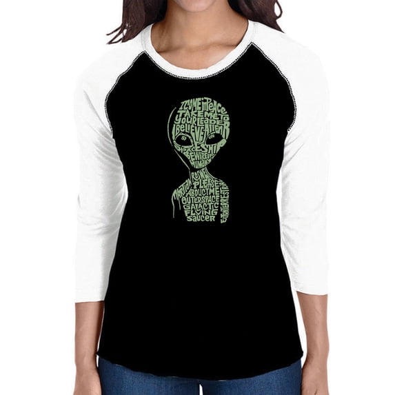 LA Pop Art Women's Raglan Baseball Word Art T-shirt - Alien