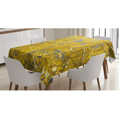 

Yellow and Blue Tablecloth Looking Skyward amongst the Patch of Sun-lit Aspen Trees in Autumn Life Print Rectangular Table Cover for Dining Room Kitchen 52 X 70 Inches Yellow by Ambesonne