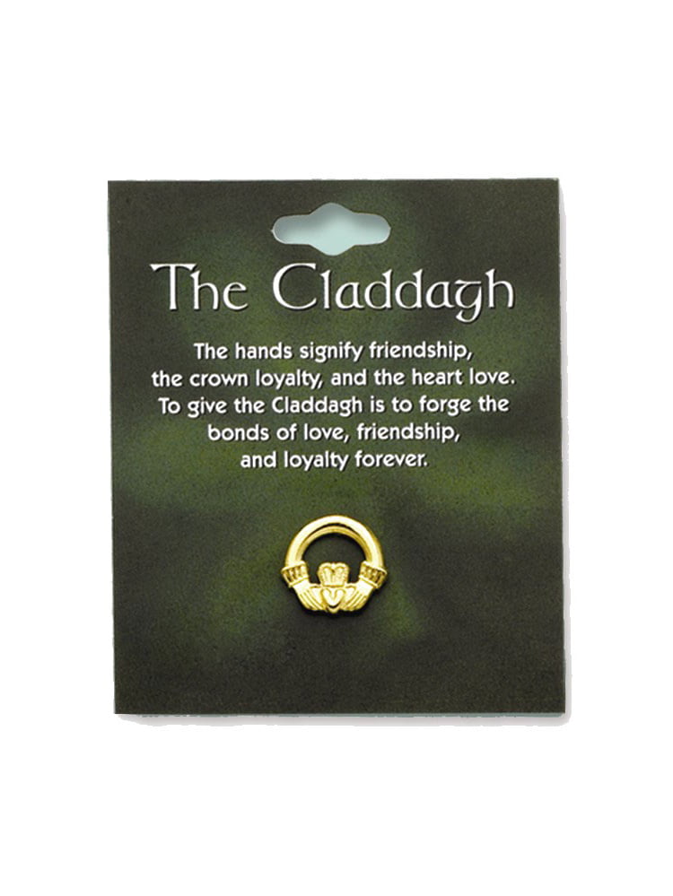 Claddagh Metal Lapel Pin Badge mounted on Irish Blessing Card 