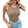 thumbnail image 2 of Tank Tops with Built in Bras Athletic for Women Ribbed Top Fitness Workout Running Khaki S, 2 of 9