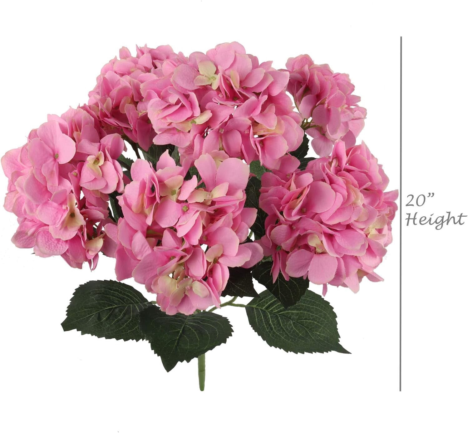 20-Inch Hydrangea Bush with 7 Heads Pink – Artificial Silk Flower Bouquet for Home, Wedding & Event Décor