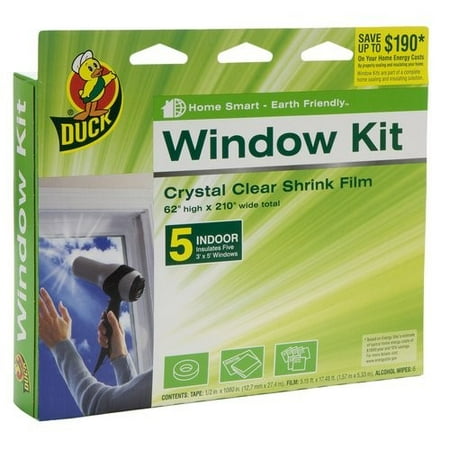 Insulated Vinyl Windows - Duck Brand Indoor Window Insulation Kit, Insulates Five 3’ x 5’ Windows, 62” x 210” Film