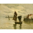 thumbnail image 2 of Boggs, Frank 32x26 Gold Ornate Wood Framed with Double Matting Museum Art Print Titled - Harbor Scene, 2 of 4