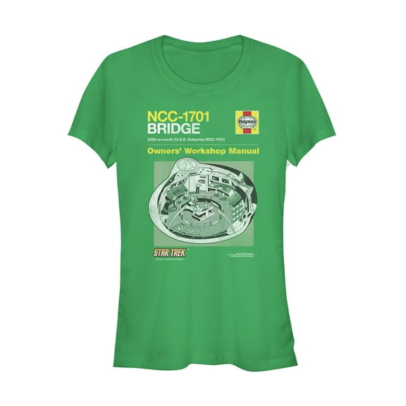 Junior's Star Trek: The Original Series USS Enterprise NC-1701 Bridge Owners Manual Graphic Tee Kelly Green Small