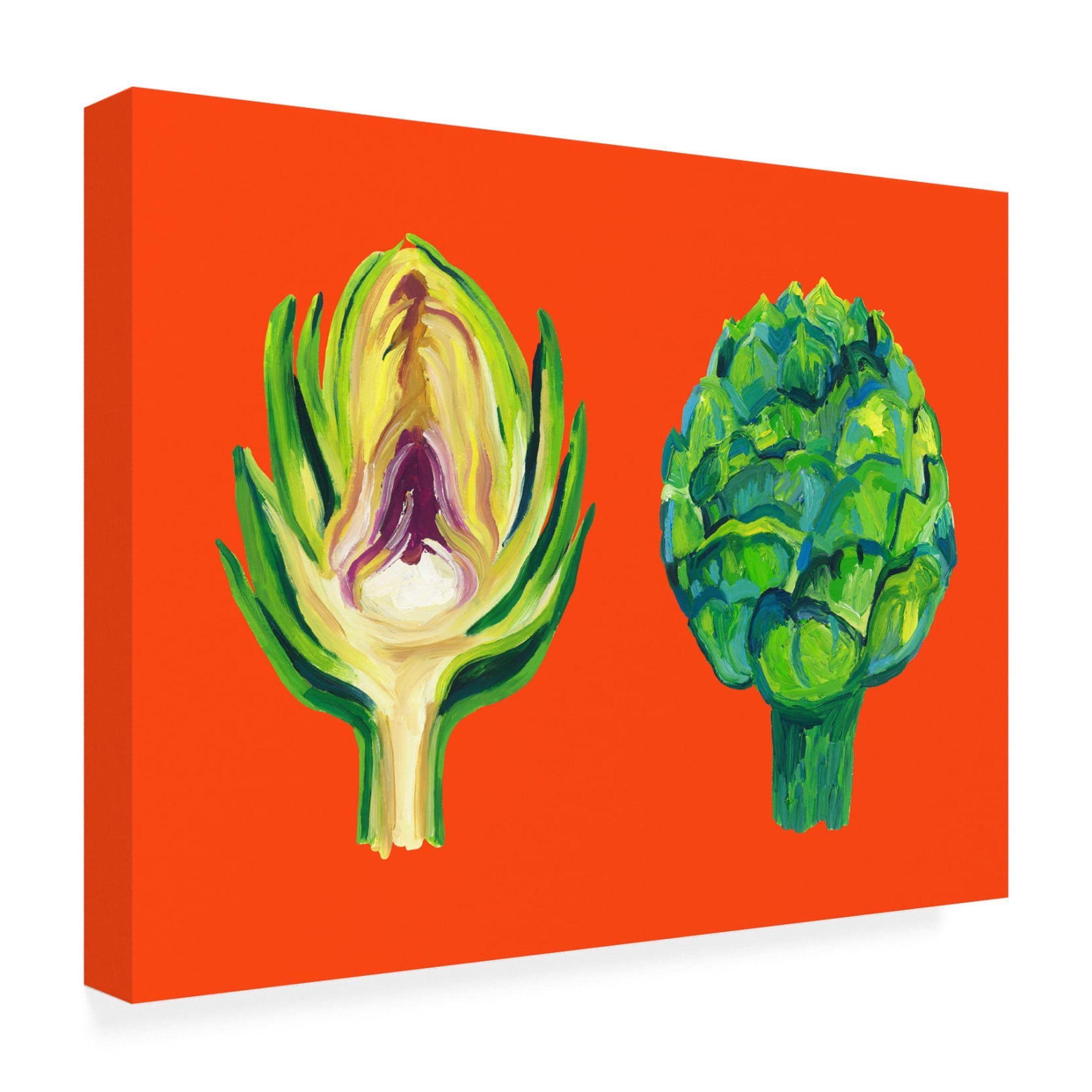Trademark Fine Art Alice Straker Artichokes On Orange Canvas Wall Art