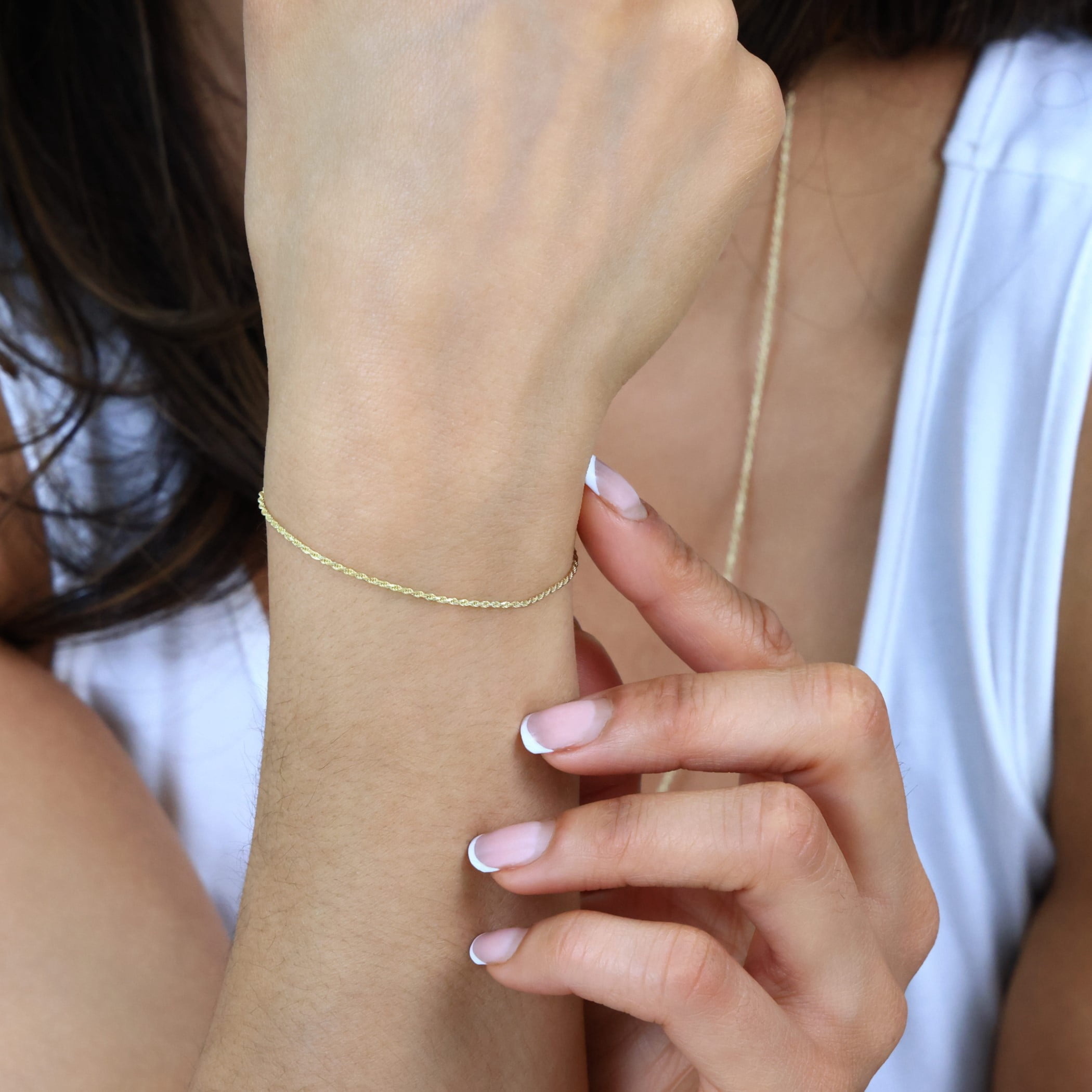 Nuragold 10K Real Yellow Gold 1mm Solid Rope Chain Diamond Cut Bracelet or Anklet (7"-9") Italian Jewelry for Men & Women