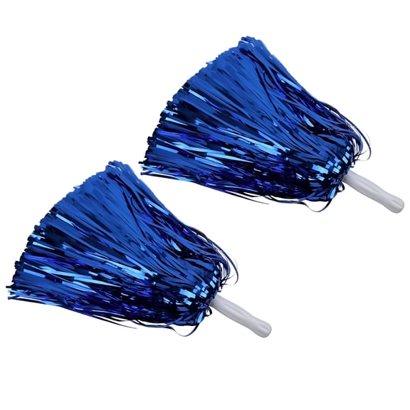 BESTSKY 2Pcs Cheerleading Pom Poms with Plastic Handle Colorful Metallic Foil Pom Poms for Cheerleader Spirited Sports Dance Cheer-up Props for Women Girls Cheerleading Captain (Blue)