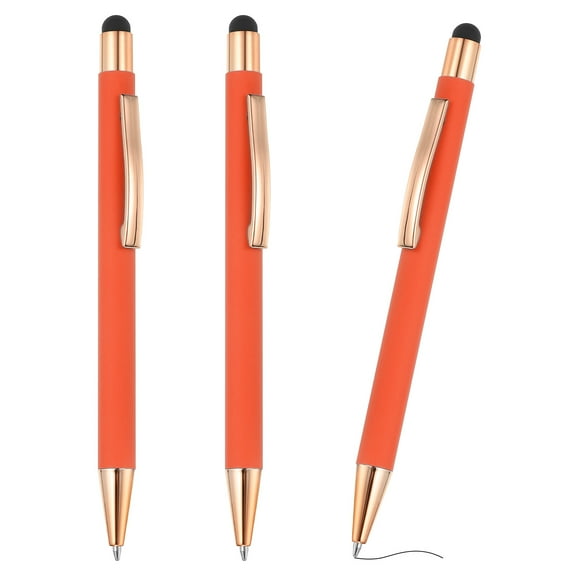 Ballpoint Pen with Stylus Tip, 3Pcs 2 in 1 Metal Pen Black Ink 1.0mm Medium Point Stylus Pen for Touch Screens Style 2, Orange