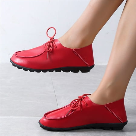 

Christmas Fashion Summer Women Casual Shoes Round Toe Flat Soft Sole Lace Up Large Size Retro