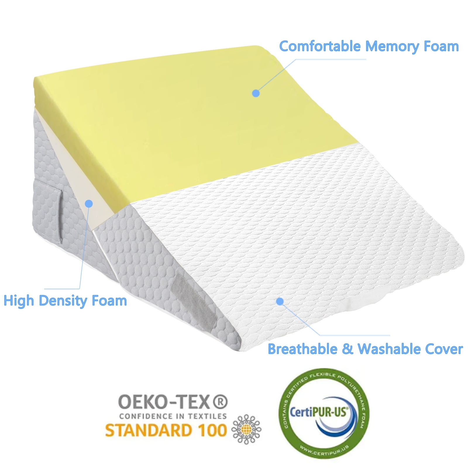 NOSTHEART Bed Wedge Pillow for Sleeping, Memory Foam Wedge Pillow Set for Post Surgery 12 Inch Adjustable Triangle Pillow Wedge with Washable Cover for Legs, Back Pain, Snoring, Alleviate Acid Reflux